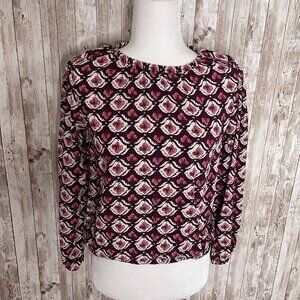 LOFT Maroon & Cream Elastic Hem Shirt size Small